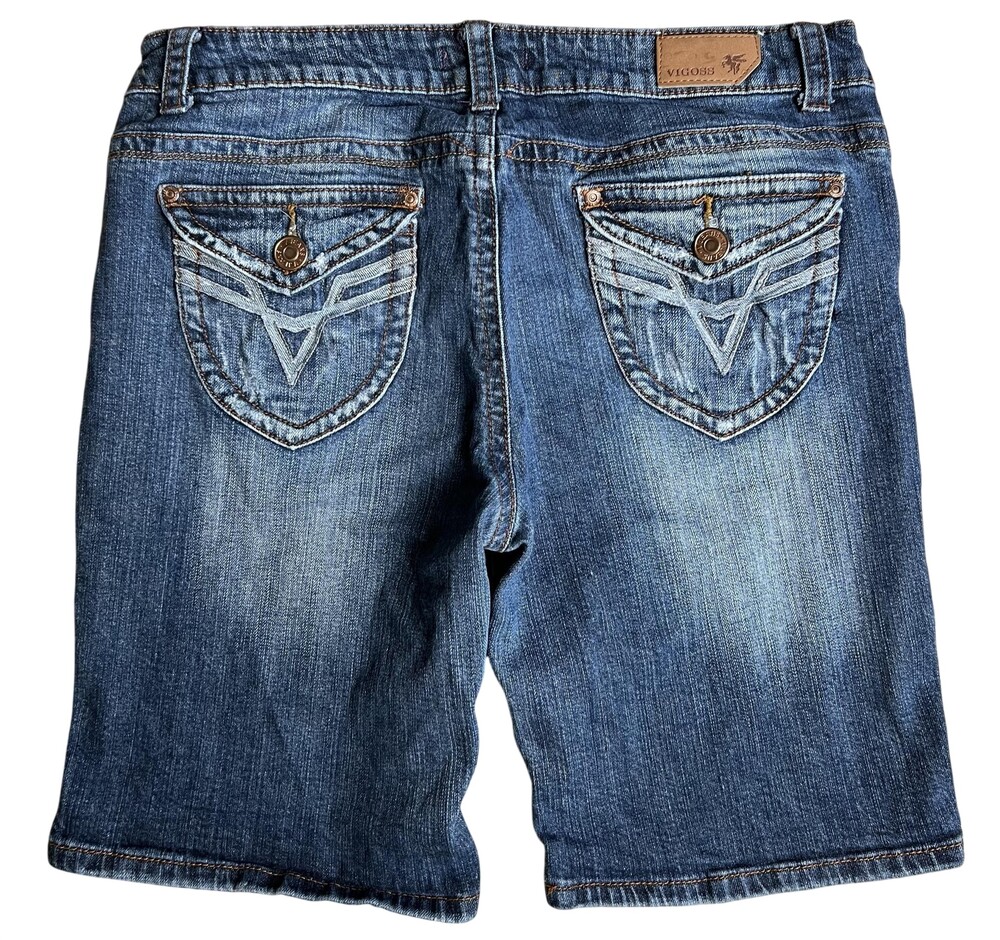 Vigoss Bermuda Shorts Womens Juniors 13 Blue Denim Embroidered Stretch 5-Pocket